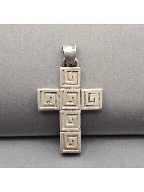 VTG Sterling Silver Greek Key Cross Pendant Meander Motif Signed 925